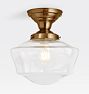 Rose City 4" Fitter Semi-Flush Mount, Heritage Brass - Ogee Shades 11in 4in Fitter Clear - Clear