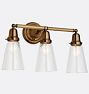 Rose City 2-1/4" Fitter Triple Sconce, Heritage Brass - Schoolhouse Drum Shades 2 1/4in fitter Narrow Cone Clear - CLEAR