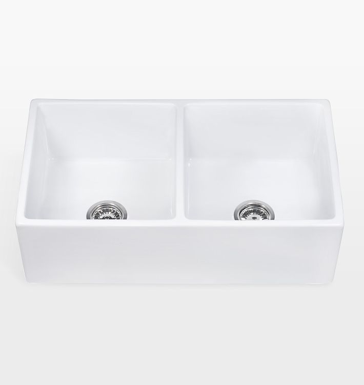 Fiamma Fireclay Double Farmhouse Apron Kitchen Sink - 33" x 18" - White