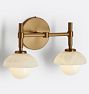 Greenwich Double Sconce, Heritage Brass - Alabaster Stone Bowl Shade