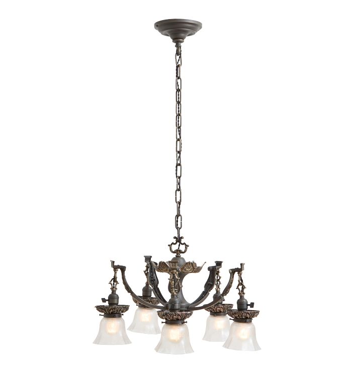Vintage Chandelier Classical Revival 5 Light Finely Cast Brass