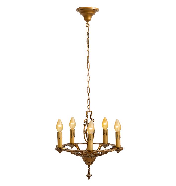Vintage Chandelier Classical Revival 5 Light Candle Polychrome