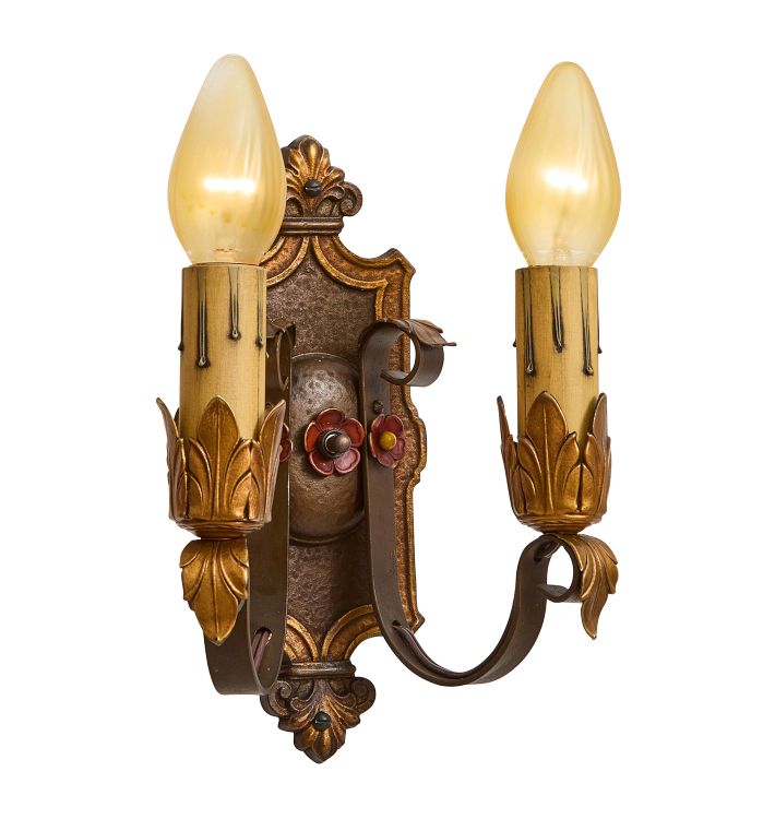 Vintage Sconce Romance Revival Double Candle With Florets