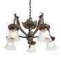 Vintage Classical Revival 5-Light Intricate Cast Brass Chandelier with Etched Glass Shades