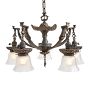 Vintage Classical Revival 5-Light Intricate Cast Brass Chandelier with Etched Glass Shades