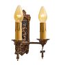 Vintage Romance Revival Bronze Double-Candle Sconce with Lion Motif Backplate