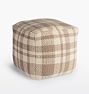 OPEN BOX: Plaid Wool Pouf, 16" x 16" x 16" - Ivory