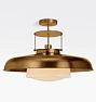 Ormandy 24" Semi-Flush Mount, Heritage Brass - Schoolhouse Drum Shades GLASS 6in fitter