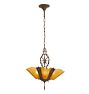 Vintage 5 Light Art Deco Chandelier with Cast Body and Amber Etched Glass Slipper Shades