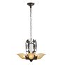 Dramatic Vintage Art Deco 5-Light Chandelier with Tall Cast Body and Light Amber Etched Slipper Shades