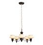 Vintage Art Deco Streamline 5 Arm Chandelier in Mixed Finish with Opal Glass Cup Shades