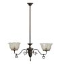 Detailed Vintage Victorian 2 Arm Chandelier with Brass Highlights and Etched Glass Shades
