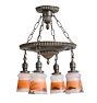 Vintage Classical Revival 4 light Pan Chandelier with Handpainted Desert Glass Shades