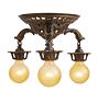 Vintage 3 Arm Semi Flush Mini Chandelier Bare Bulb Classical Revival