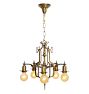 Vintage Romance Revival 5 Light Chandelier Bare Bulb with Hammer Brass details