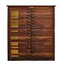 Antique Wooden Industrial Printers Type Cabinet  by Hamilton Mfg Co with 33 Drawers and offset pulls