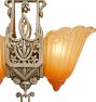 Incredible Vintage Art Deco 2 Light Pendant w Decorative Cast Body and Graditated Orange Etched Glass Slipper Shades