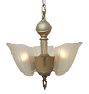 Interesting Vintage Art Deco 3 Light Chandelier with Cast Body and Clear Etched Slipper Shades