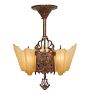 Vintage Art Deco 3-Light Chandelier with Slipper Shade