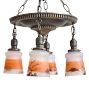 Vintage Classical Revival 4 light Pan Chandelier with Handpainted Desert Glass Shades