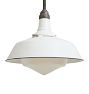 Vintage Industrial Pendant with White Enameled Outer Shade and Opal Glass Inner Shade