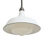 Vintage Industrial Pendant with White Enameled Outer Shade and Opal Glass Inner Shade