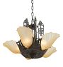Dramatic Vintage Art Deco 5-Light Chandelier with Tall Cast Body and Light Amber Etched Slipper Shades