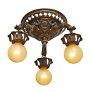 Vintage 3 Arm Semi Flush Mini Chandelier Bare Bulb Classical Revival