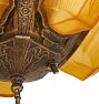 Vintage 5 Light Art Deco Chandelier with Cast Body and Amber Etched Glass Slipper Shades