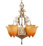 Vintage Art Deco Chandelier with Slip Shades