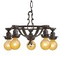 Vintage Classical Revival 5 Light Barebulb Chandelier with Cast Base and Faceted Crystal Finial