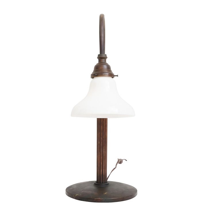 Vintage Brass Desk Lamp with Opalescent Bell Shade | Rejuvenation