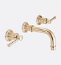 Miramar Lever Handle Widespread Wall Mount Faucet, 6.5" - Satin Bronze PVD