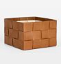 OPEN BOX Leather Woven Basket - 12" X 12" - Saddle