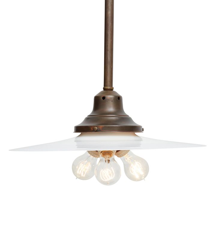 Vintage Industrial Milk Glass Disc Pendant with 3-Light Bulb