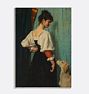 Young Woman With 'Puck' The Dog Framed Reproduction Wall Art Print 14"x20" by Theo Nieuwenhuis