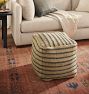 Square Striped Jute Pouf