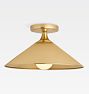 Poplar Semi Flush
  Aged Brass Metal Cone 14in Shade Aged Brass