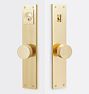 Tabor Cylinder Knob Exterior Door Set, Aged Brass