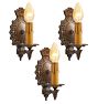 Vintage Set of 3 Arts Crafts Sconce Single Arm Candle Light Hammered Texture