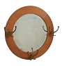 Vintage Oak Quartersawn Round Beveled Mirror with 3 Hooks