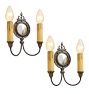 Vintage Pair Romance Revival Sconce Double Candle Light Mirror Backplate