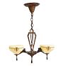 Vintage Art Deco Chandelier 2 Light Painted Cup Shades