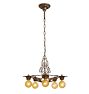 Vintage Art Deco Chandelier Brass Five Light Globe Shades