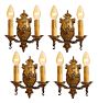 Vintage Romance Revival Double Sconces Coat of Arms Set of 4 Brass