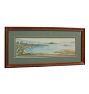 Vintage Landscape Painting in Watercolor with original ornately carved frame