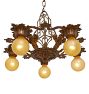 Vintage Art Deco Chandelier Brass Five Light Globe Shades