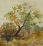 Vintage Painting of Scenic Trees Landscape in Watercolor