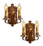 Pair of Vintage Romance Revival Double Candle Sconces with Vibrant Polychrome Highlights