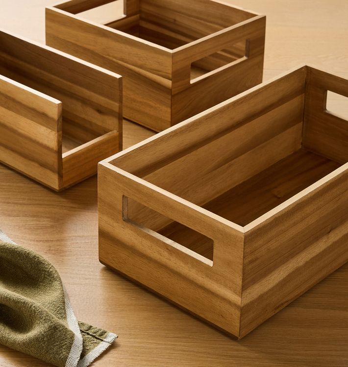 Acacia Wood Bin - Low Front Bin - 10"L x 4-1/2"W x 5"H